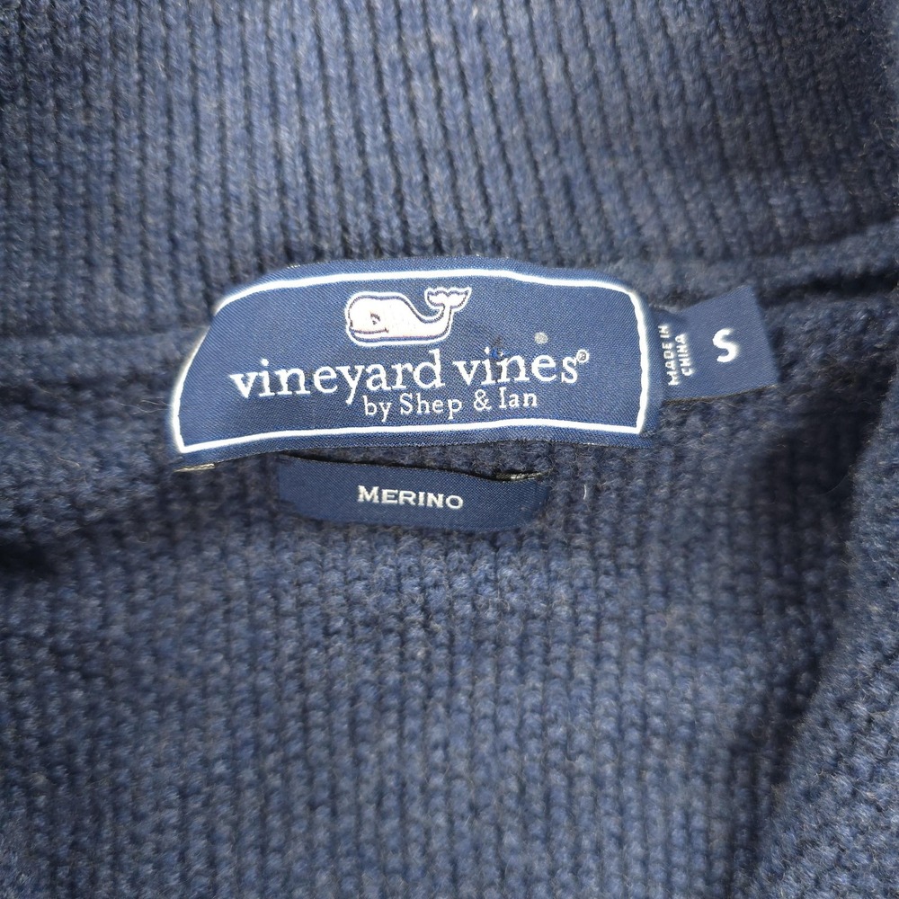 Vineyard Vines Sweater Mens Small Blue Merino Wool‎ 1/4 Zip Mock Neck Commando - Picture 3 of 11